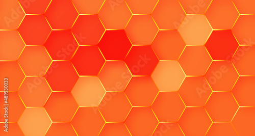 Seamless pattern with hexagons. Technology concept 3d honeycomb orange hexagon background with geometric shapes, modern hexagon background for decoration, book cover, template and construction.