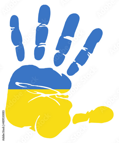 Ukraine Flag on top of handprint of a human hand