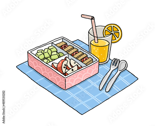 Healthy lunch box set with orange juice