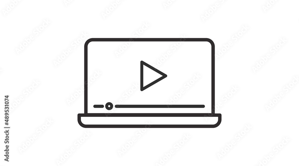 Laptop and video icon. Vector editable linear black and white illustration Laptop and video icon. Vector editable linear black and white illustration