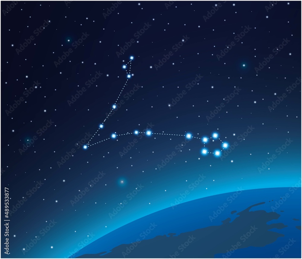 Fototapeta premium Constellation Pisces with planet in deep space 