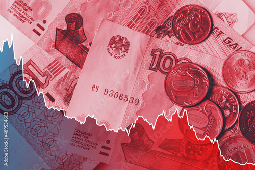 Chart of falling Russian ruble price affected by economic sanctions photo