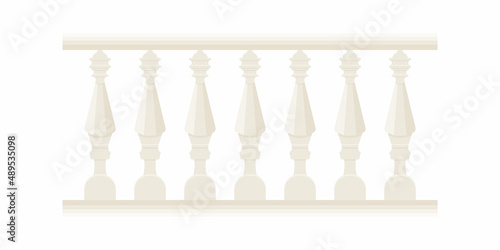 Marble balustrade with balusters for fencing and protection from falling. Concept of decorative railing and architecture element. Palace of castle fence. Balcony handrail with stone pillars. Vector