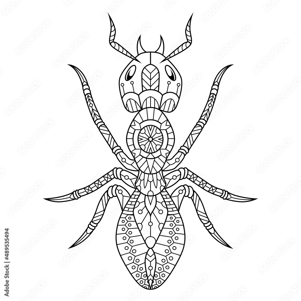 Ant mandala zentangle illustration in lineal style coloring book Stock ...