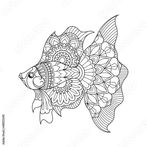 Bettafish mandala zentangle illustration in lineal style