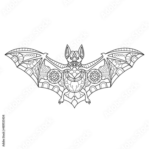 Bat illustration mandala zentangle in lineal style coloring book