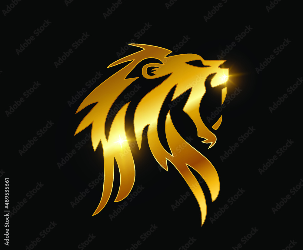 Golden Lion Head Vector Logo Sign Stock Vector | Adobe Stock