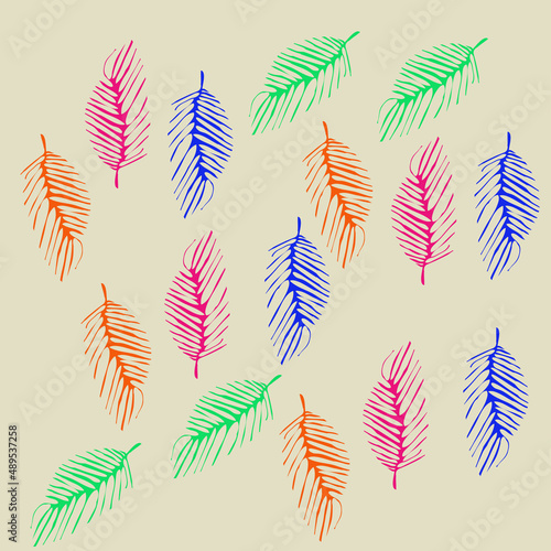 Stylized colored palm leaves. Hand drawn.
