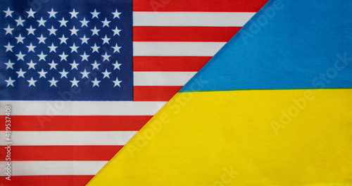 State flags of the USA and Ukraine close-up. Flags.