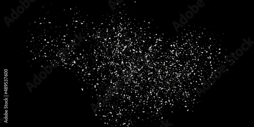 Silver confetti point on a black background. Luxury festive background. Silver grainy abstract texture overflows against a black background. Element of design. Vector illustration, EPS 10.