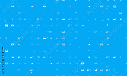 Seamless background pattern of evenly spaced white water game symbols of different sizes and opacity. Vector illustration on light blue background with stars