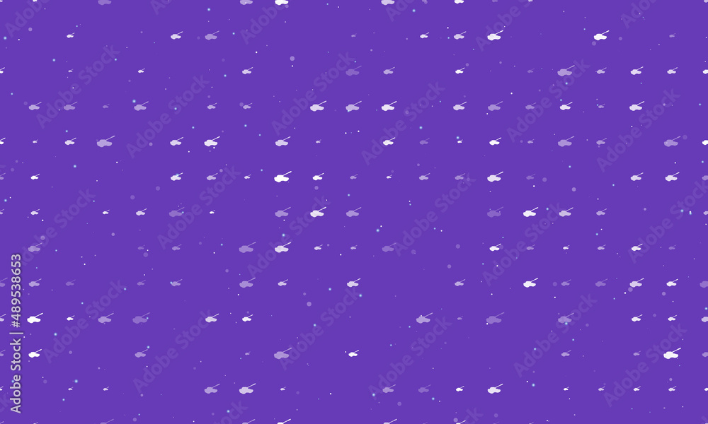 Seamless background pattern of evenly spaced white tank symbols of different sizes and opacity. Vector illustration on deep purple background with stars Seamless background pattern of evenly spaced white tank symbols of different sizes and opacity. Vector illustration on deep purple background with stars