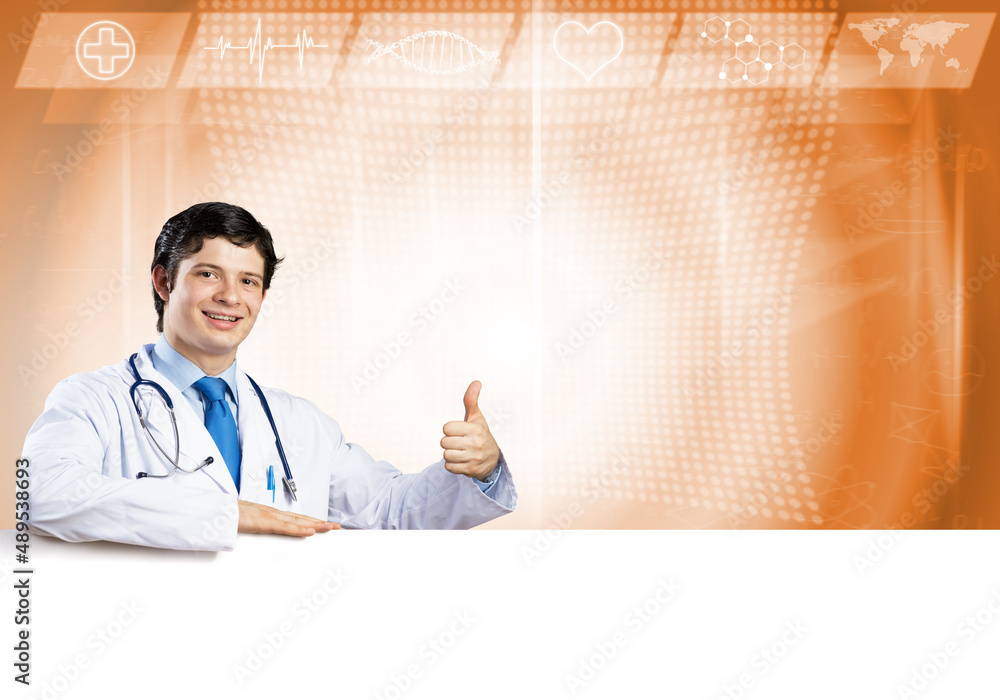 Doctor with banner Doctor with banner