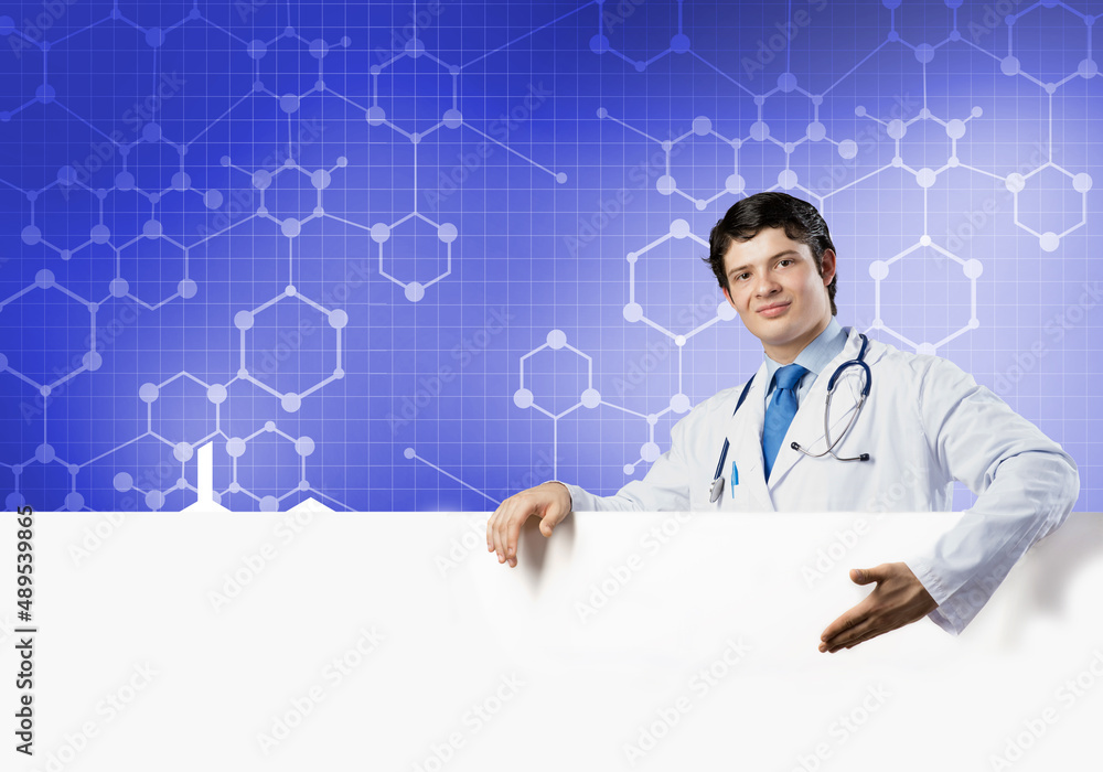 Doctor with banner Doctor with banner