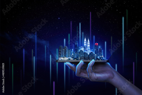 High speed wireless technology, telecommunication, internet of things concept, Smart city 5G technology