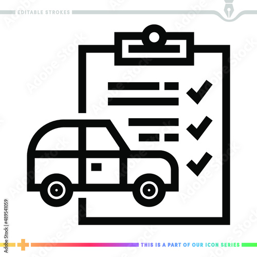 Line icon for vehicle inspection illustrations with editable strokes. This vector graphic has customizable stroke width.