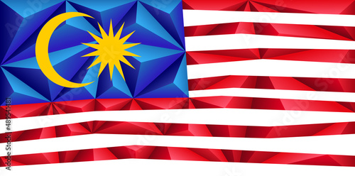 Abstract polygonal background in the form of colorful blue, red and white stripes of the Malaysian flag. Polygonal flag of Malaysia.