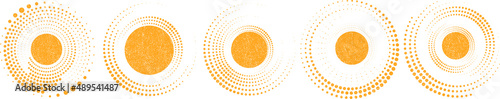 Grunge halftone dots in Circle Form . Spiral Vector Illustration .Textured round Logo . Design element . Abstract Geometric circular shapes .Rotating grunge radial line. Concentric circles