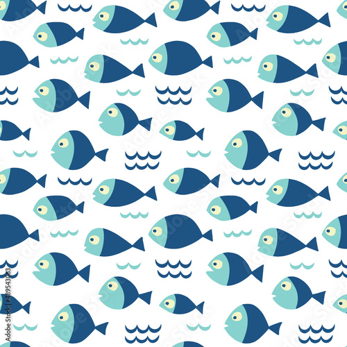 Nautical concept seamless pattern. Original fish. Seamless pattern can be used for baby fabric, clothes, wallpapers, patterns, web page backgrounds.