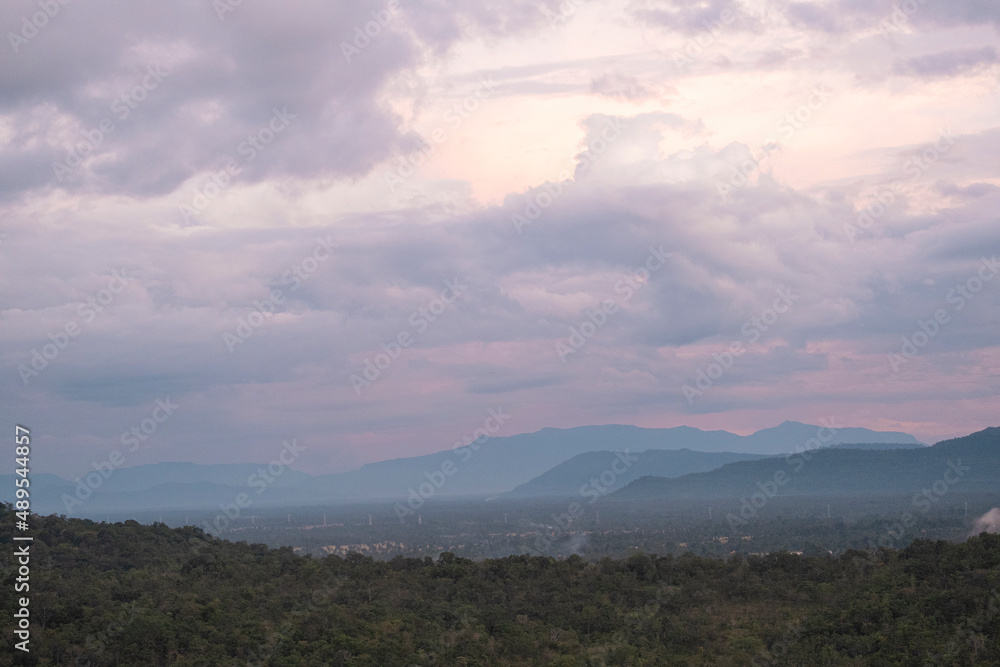Beauty two mountain multi layer with green tree. high forest fresh air and fog in morning sunrise. Thailand tropical view in natural park. Beauty two mountain multi layer with green tree. high forest fresh air and fog in morning sunrise. Thailand tropical view in natural park.