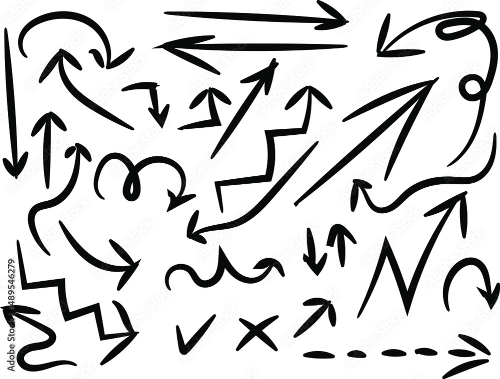 A set of hand-drawn arrows. Vector doodle icon. A set of hand-drawn arrows. Vector doodle icon.
