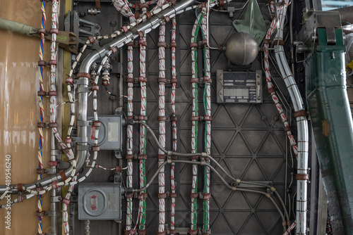 Electrical wiring system of an  aircraft or an engine during maintenance.