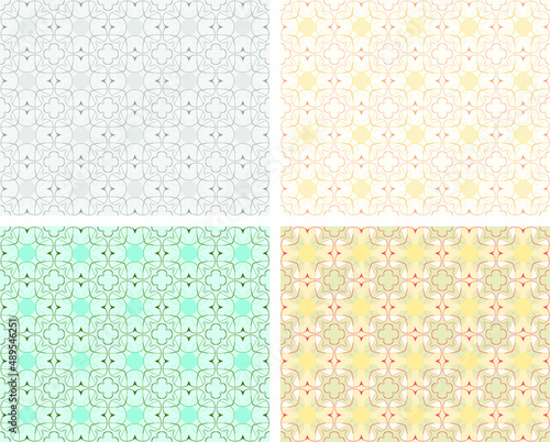 Geometric floral seamless pattern. Set of different colors. Vector background
