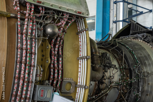 Electrical wiring system of an  aircraft or an engine during maintenance.