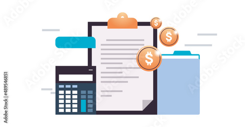Business complete individual income tax return form online for tax payment and government state taxes, data paperwork, financial research, report, calculation tax return flat vector illustration.