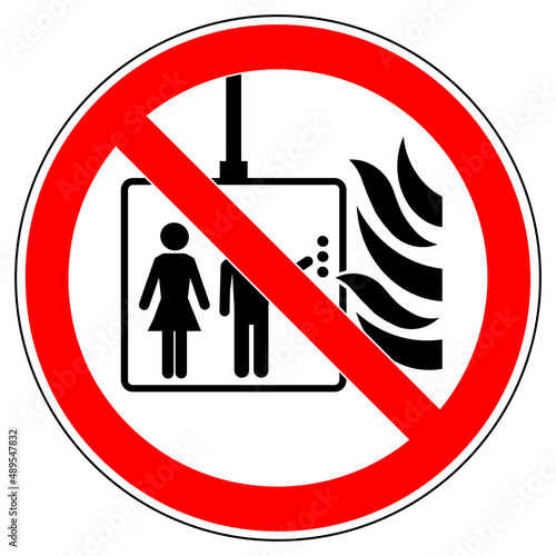 vsrr110 VectorSignRoundRed vsrr - german: Aufzug im Brandfall nicht benutzen . english: prohibition sign . do not use elevator in case of fire . vector sign . transparent . AI 10 / EPS 10 . g11242 photo