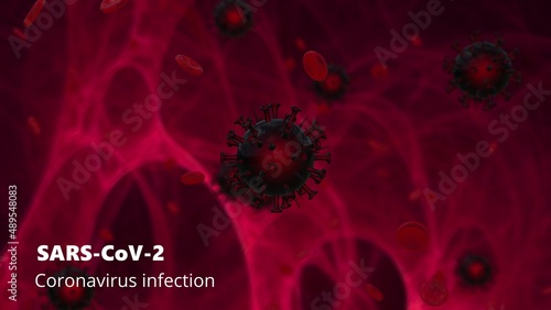 The human body is infected with a virus. Microscope virus close up 3D rendering. A new coronavirus infection, a mutational strain of the virus in the blood of patient number one. Deadly Strain Delta photo