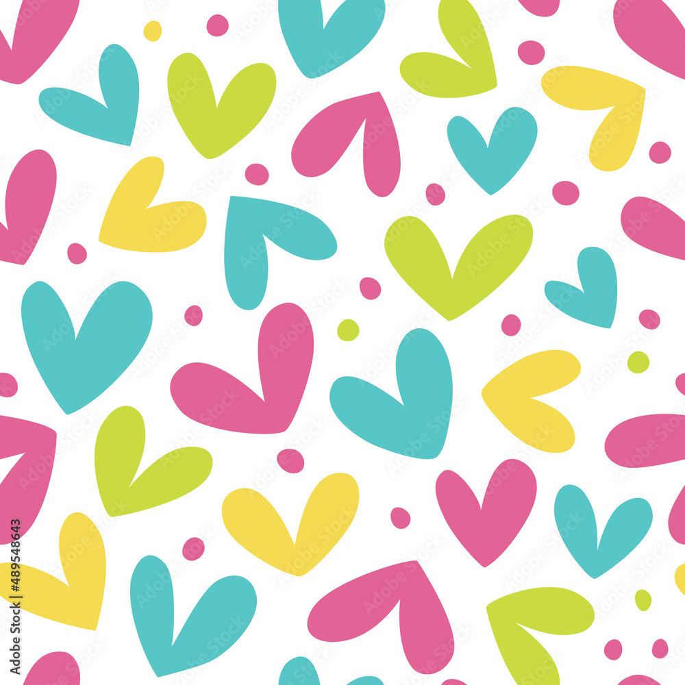 Seamless background with bright hearts.