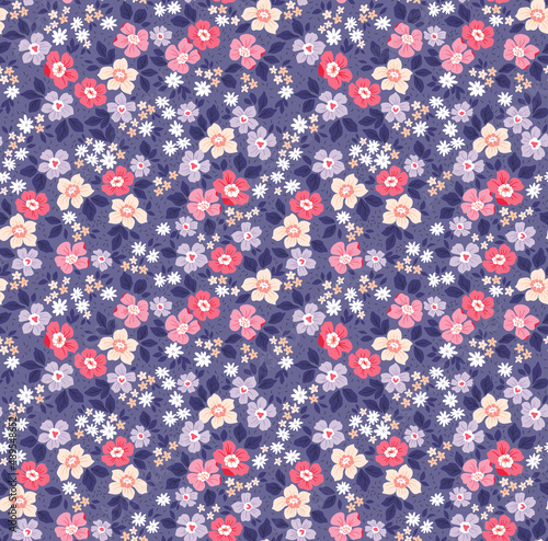 Vector seamless pattern. Pretty pattern in small flowers. Small colorful pastel flowers. Pale lilac background. Ditsy floral background. The elegant the template for fashion prints. Stock vector.