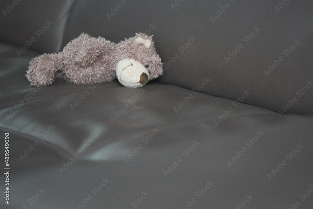 teddy bear toy lies alone on the seat