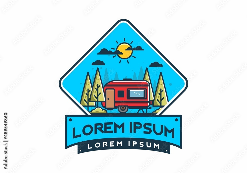 Campervan in the jungle flat illustration Campervan in the jungle flat illustration