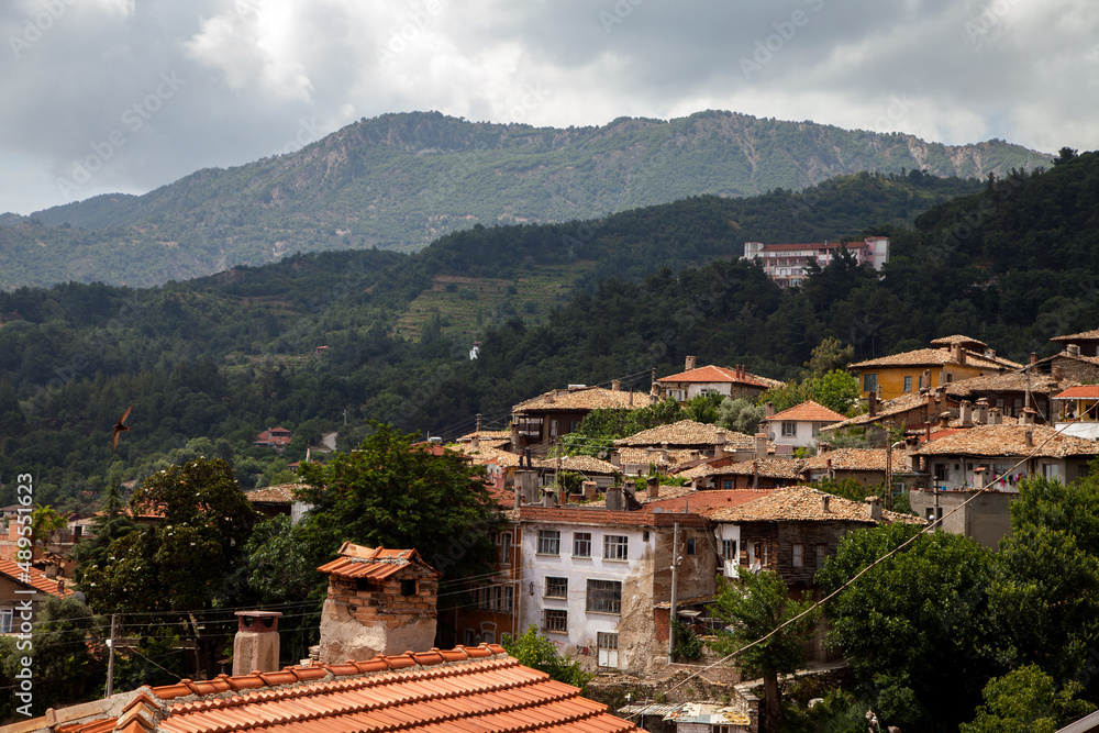 Buldan town view with old Anatolian houses	