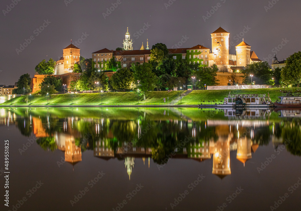 Krakow, Poland - nearly 1000 years old and part of the Unesco World Heritage Old Town Krakow, the Wawel Castle is a wonderful example of several architectural styles. Here the castle at night