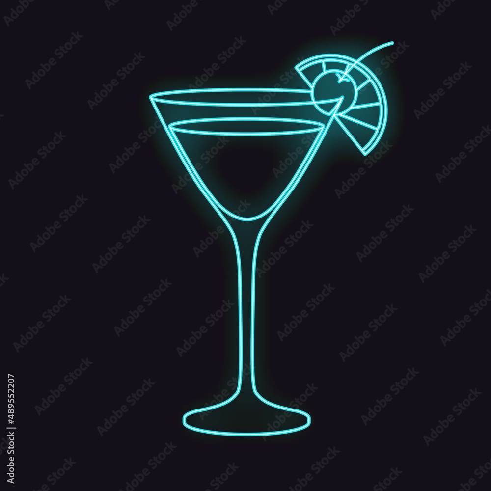 Neon cosmopolitan cocktail. Vector illustration isolated on dark background - obrazy, fototapety, plakaty 