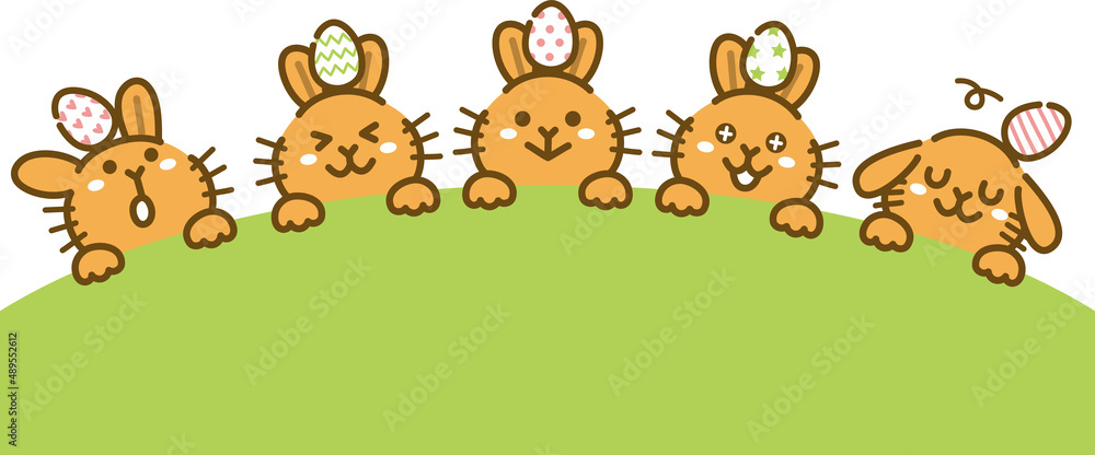 Obraz premium イースターバニー うさぎと卵のイラスト