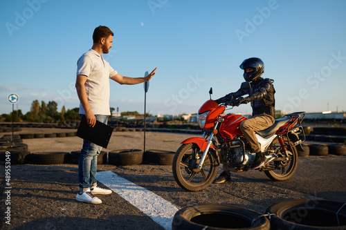 Student at the starting line, motorcycle school photo