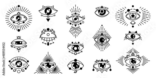 Evil eye. Abstract magic human eyes symbol, doodle magic witchcraft amulet. Vector spiritual tattoo