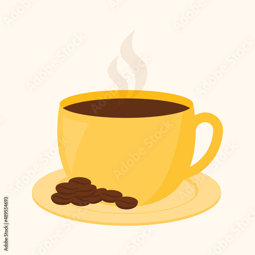 Cute Cup of Coffee Cartoon Vector Clipart Icon Image with Voffee Beans