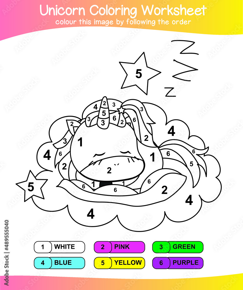 Unicorn coloring worksheet page. Coloring worksheet for preschool ...