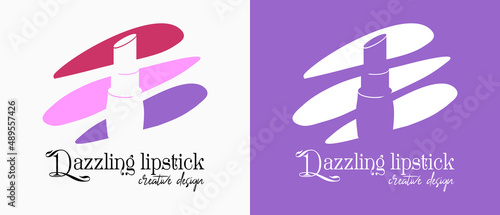 lipstick logo design in silhouette with creative doodle concept. premium vector makeup or lifestyle logo illustration
