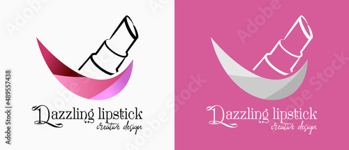 lipstick logo design in line art concept with colorful lips icon. premium vector makeup or lifestyle logo illustration