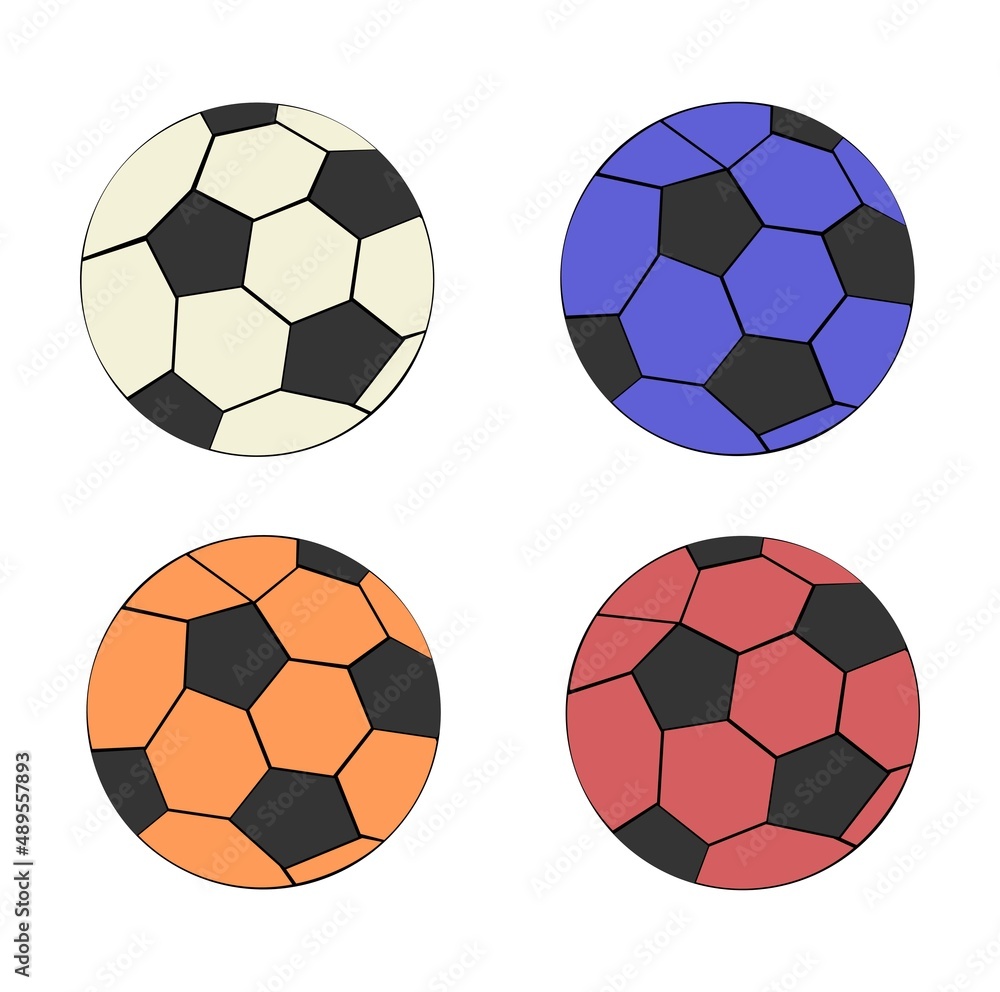 Obraz premium Vector illustration set of black and white football, perfect for sports advertising