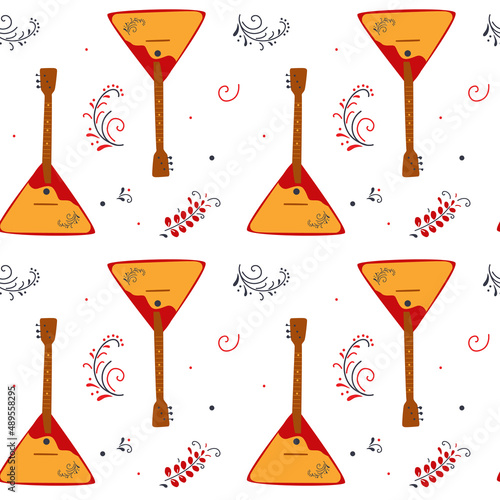 Seamless pattern of a balalaika musical instrument. Russian traditions. Pancake day. Vector illustration for backgrounds, postcards, packaging