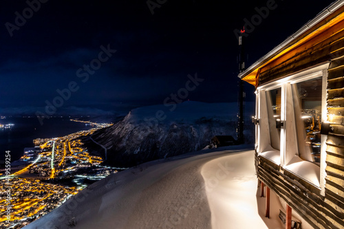 night shot  from mountain Fjellheisen above Tromso in northern Norway