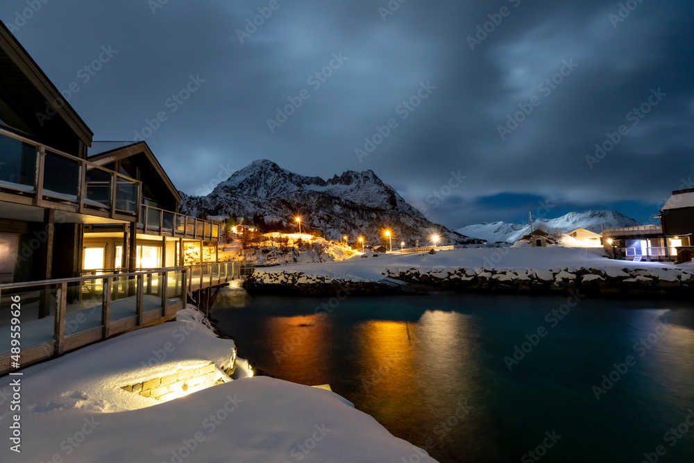 village Hamn on Senja island in Norway on a clear cold winter day