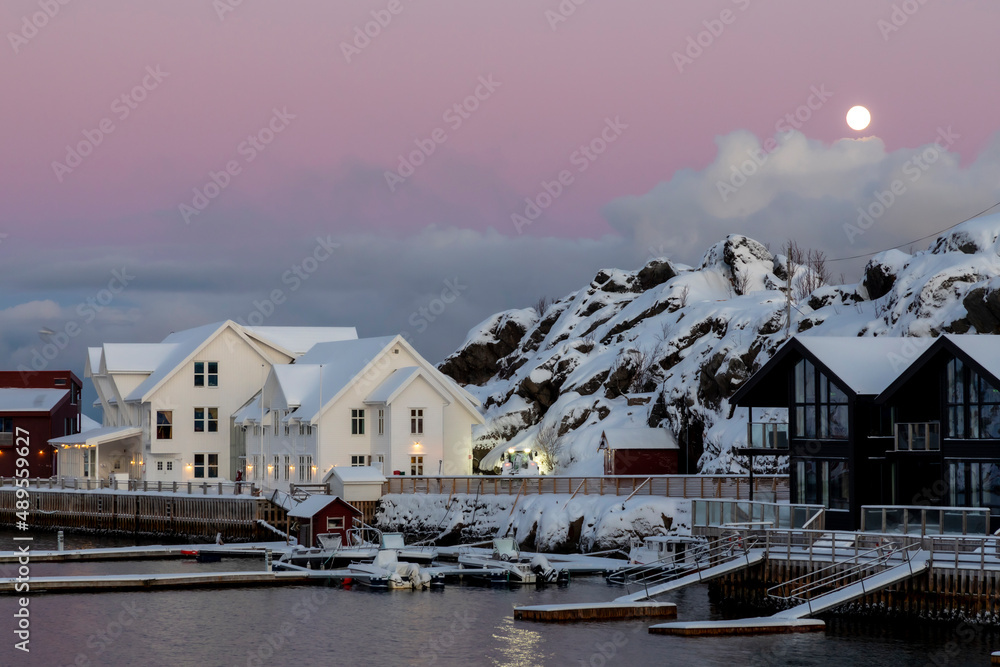 village Hamn on Senja island in Norway on a clear cold winter day